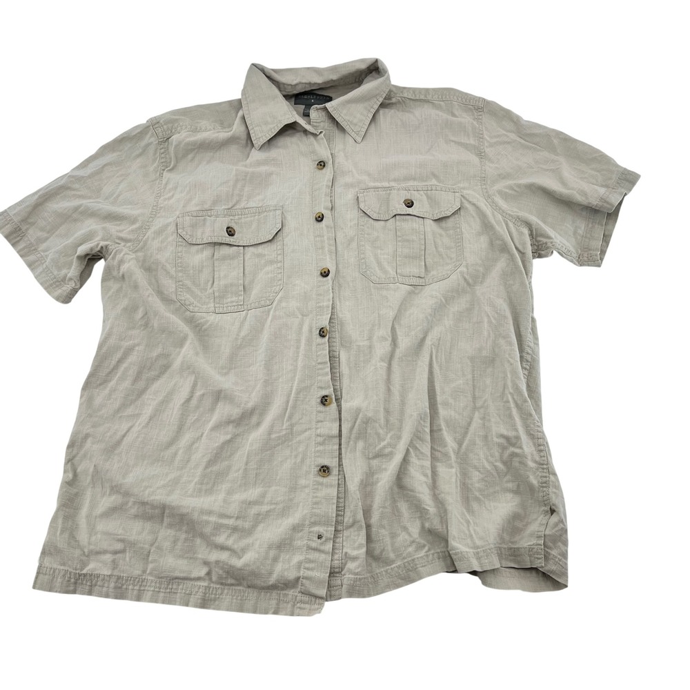 Saddlebred Mens Khaki Tan Cotton Short Sleeve Button Up‎ Shirt size Large